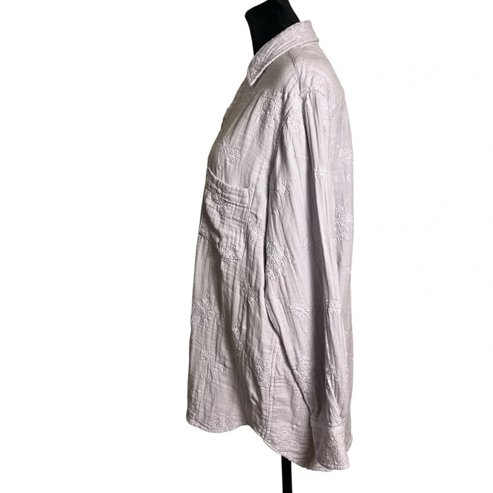 CP SHADES Washed Lilac Embroidered Cotton Gauze Long Sleeve Button Up Shirt — S - Picture 6 of 11